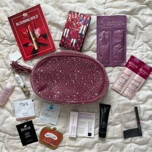 Ulta Beauty 13-piece Sampler Pink with Silver Sparkles Cosmetic Pouch